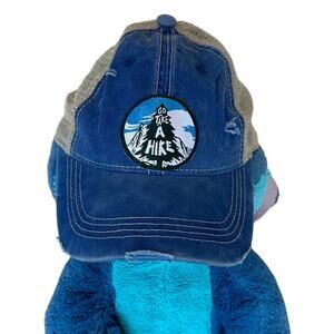Take a Hike Trucker Baseball Cap Upcycled One of a Kind Bue Camping Mesh Back